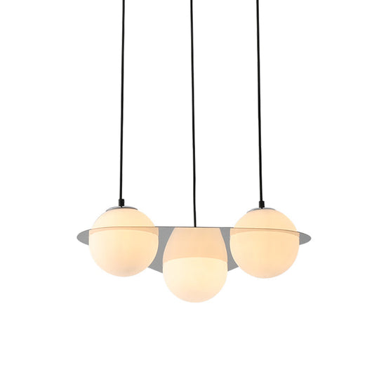 Modern White Glass Globe Pendant Light with 3 Lights and Mirror Fastener for Living Room Ceiling