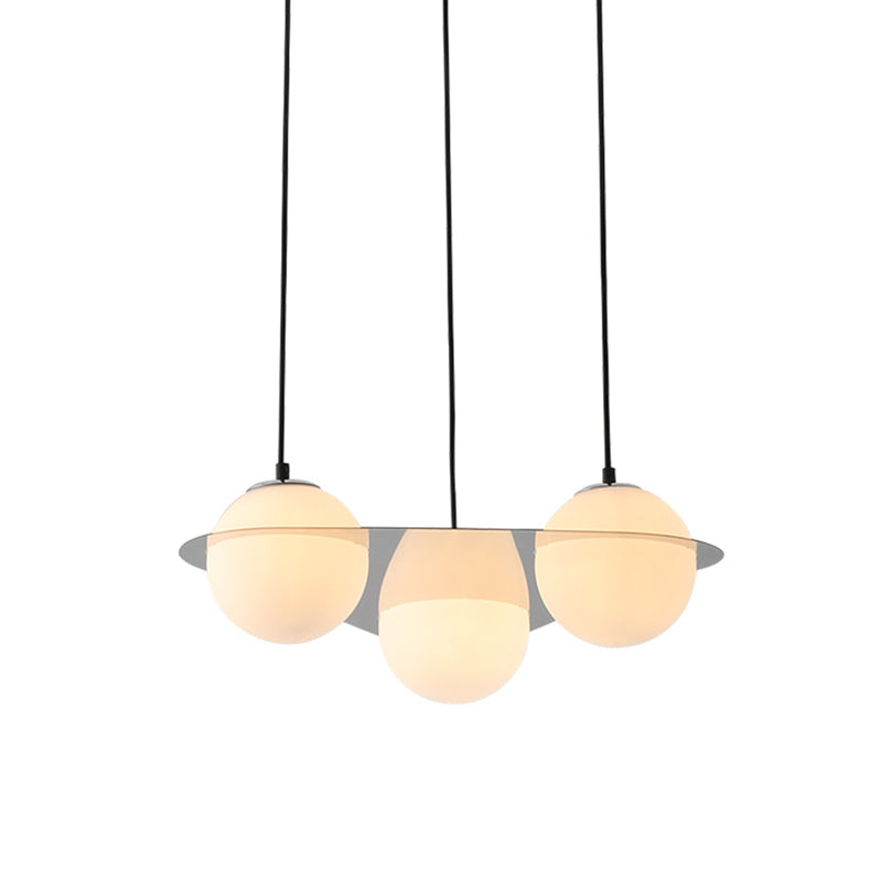 Modern White Glass Globe Pendant Light with 3 Lights and Mirror Fastener for Living Room Ceiling