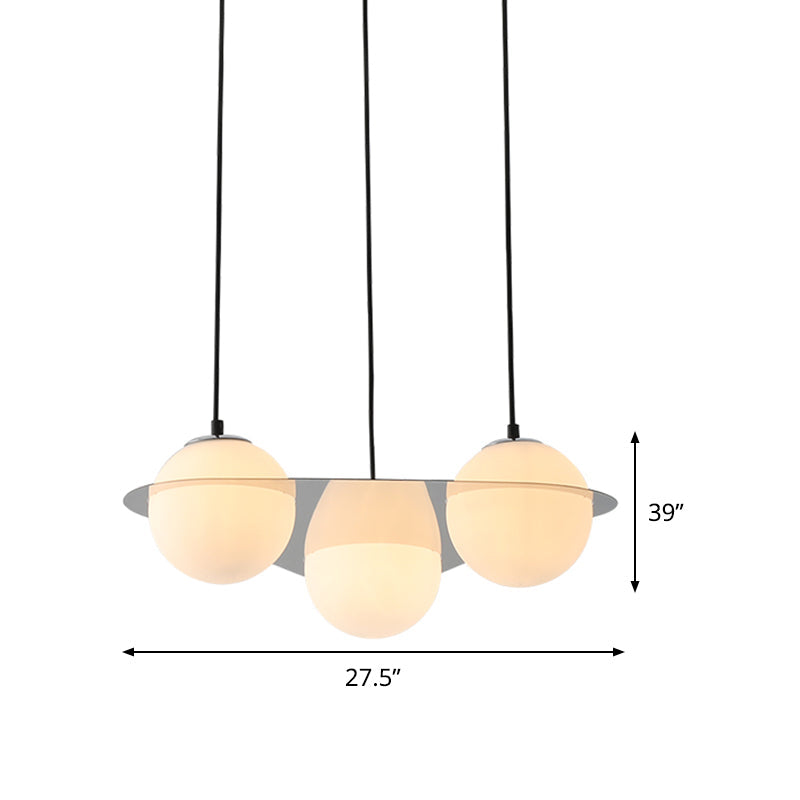 Modern White Glass Globe Pendant Light with 3 Lights and Mirror Fastener for Living Room Ceiling