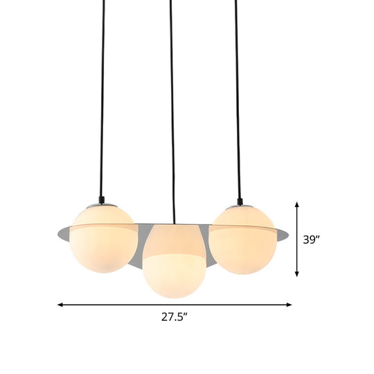 Modern White Glass Globe Pendant Light with 3 Lights and Mirror Fastener for Living Room Ceiling