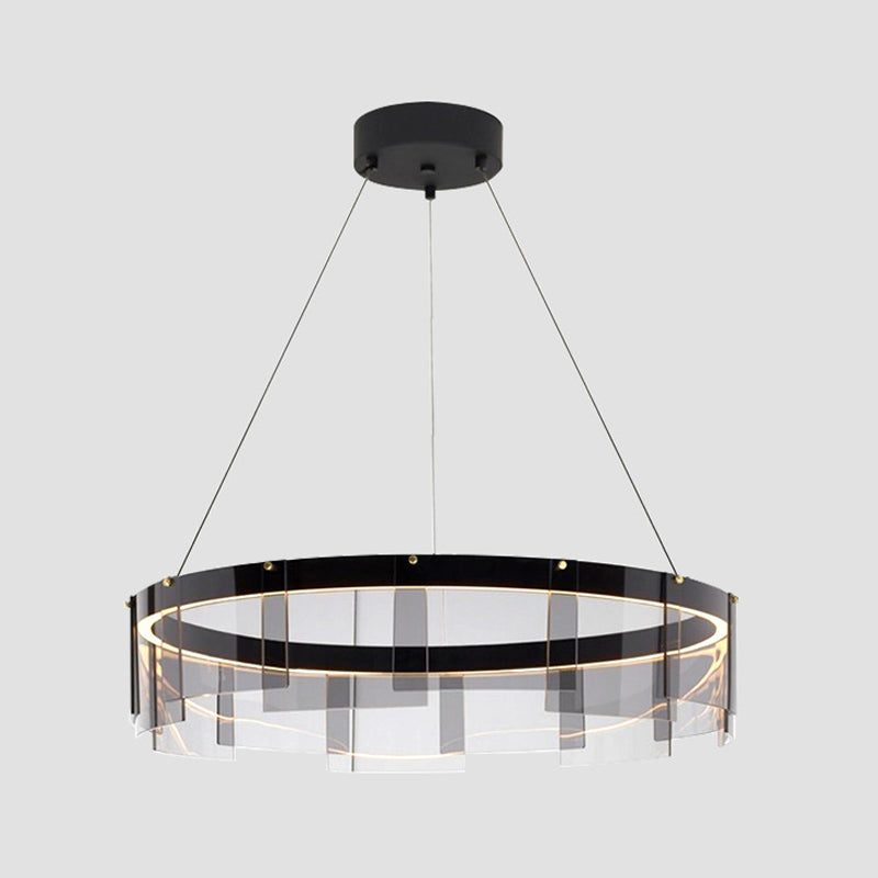 Modern Black Circle Pendant Light with Smoke Grey Glass and LED Technology