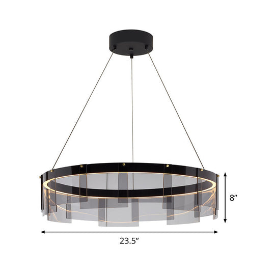 Modern Black Circle Pendant Light with Smoke Grey Glass and LED Technology
