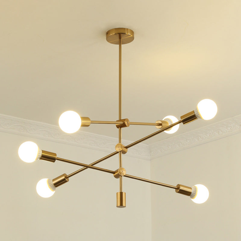 Gold Tiered 6-Light Iron Ceiling Mount with Semi-Flush Design & Open Bulbs