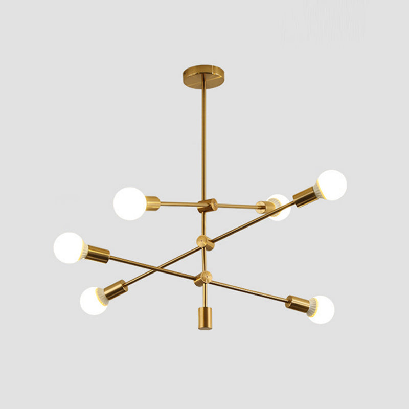 Gold Tiered 6-Light Iron Ceiling Mount with Semi-Flush Design & Open Bulbs