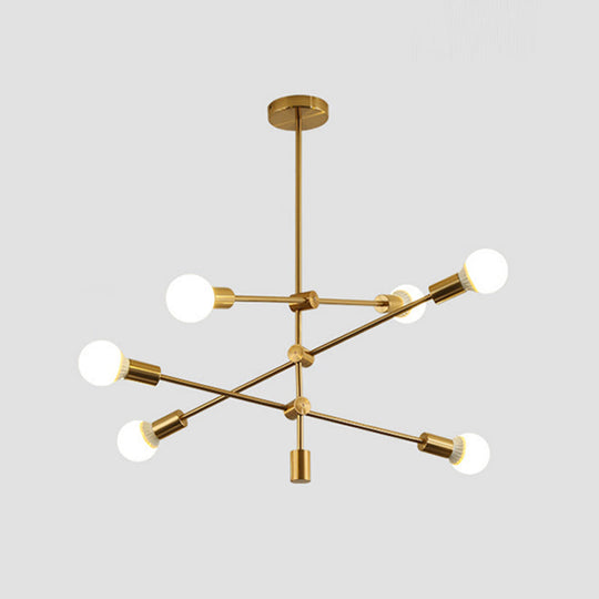 Gold Tiered 6-Light Iron Ceiling Mount with Semi-Flush Design & Open Bulbs
