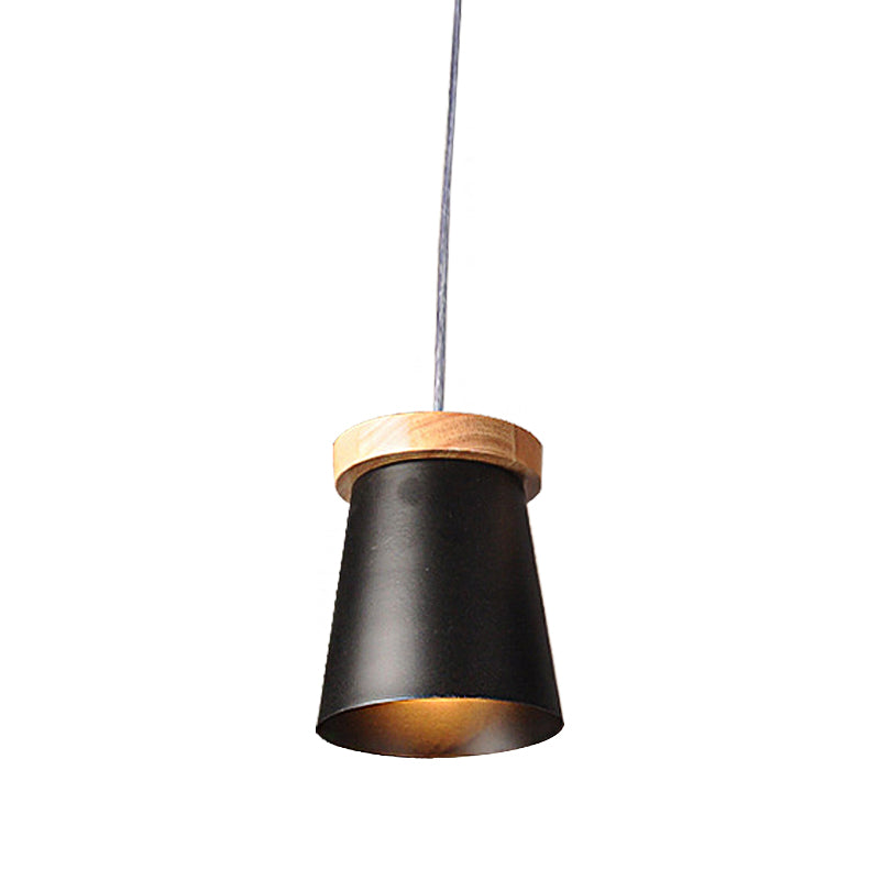 Industrial Loft Metal and Wood Kitchen Pendant Ceiling Light, Black Finish with Bucket Suspension - 1 Light