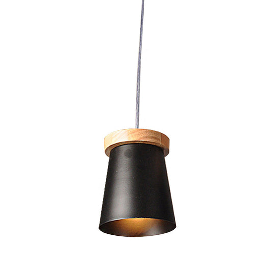 Industrial Loft Metal and Wood Kitchen Pendant Ceiling Light, Black Finish with Bucket Suspension - 1 Light