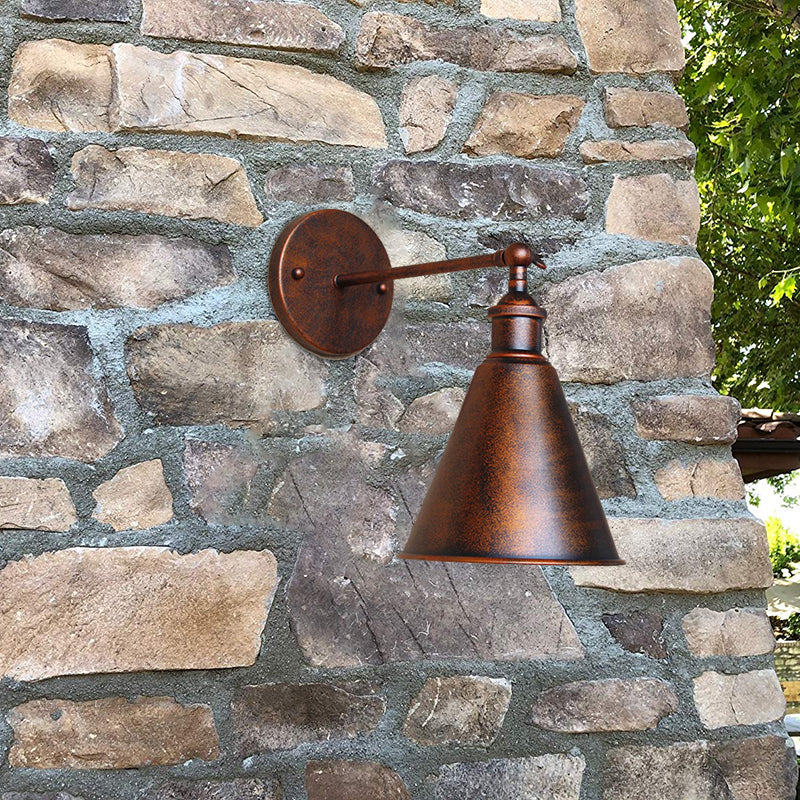 Outdoor Farmhouse Style Wrought Iron Wall Lamp: Black/Rust 1 Head Adjustable Sconce Light