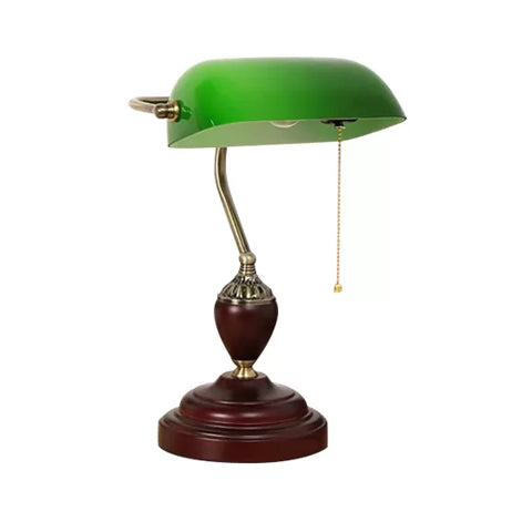 Traditional Rollover Shade Banker Lamp - 1 Light Green/Red/White Glass Desk Lamp with Pull Chain for Bedroom