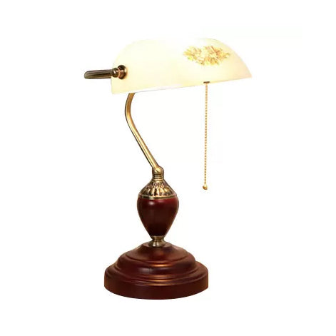 Traditional Rollover Shade Banker Lamp - 1 Light Green/Red/White Glass Desk Lamp with Pull Chain for Bedroom