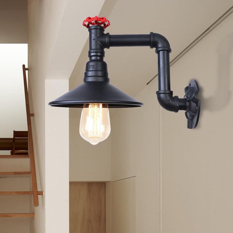 Industrial Wall Sconce with Metallic Black Finish and Conic Shade