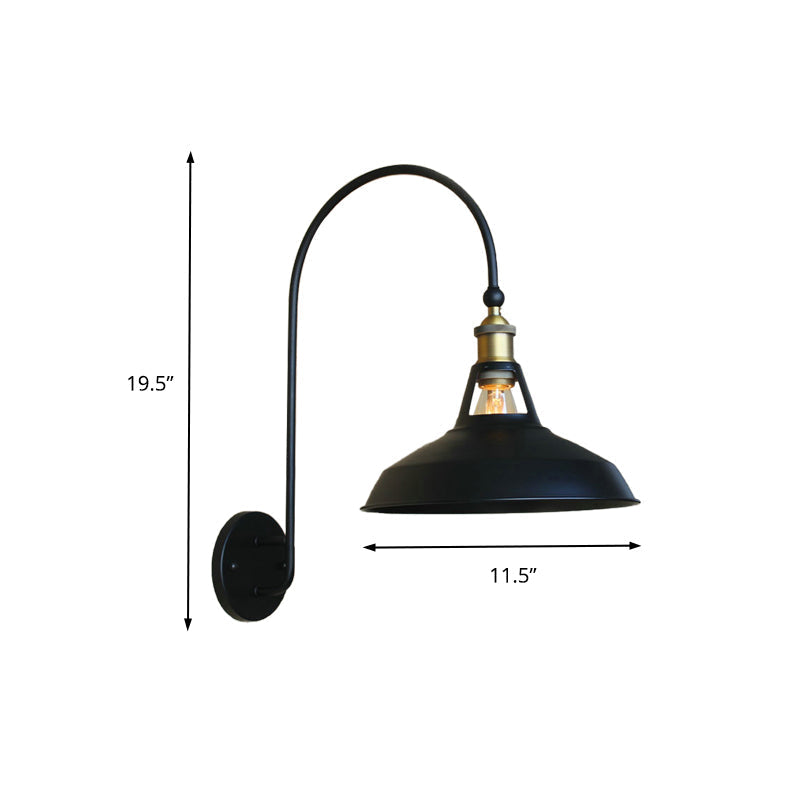 Retro Style Barn/Tapered Shade Wall Light - 10"/14" W - 1 Light Metallic Sconce in Black