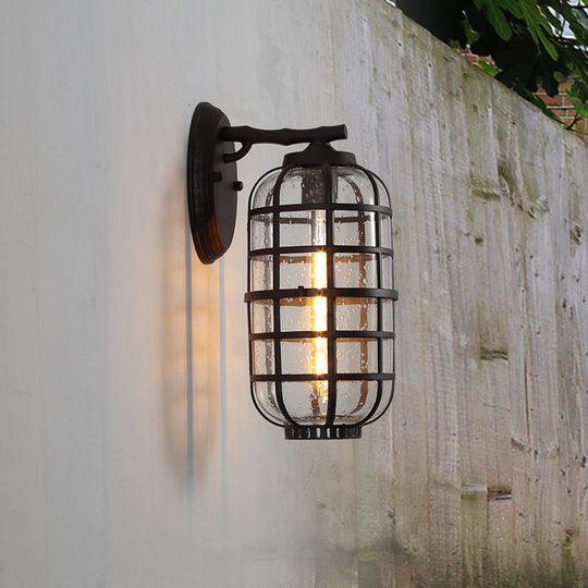 Industrial Wall Mounted Outdoor Lamp with Seedy Glass and Single Bulb in Black/Bronze, 5.5-8" Wide