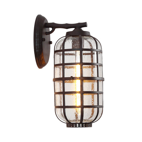 Industrial Wall Mounted Outdoor Lamp with Seedy Glass and Single Bulb in Black/Bronze, 5.5-8" Wide