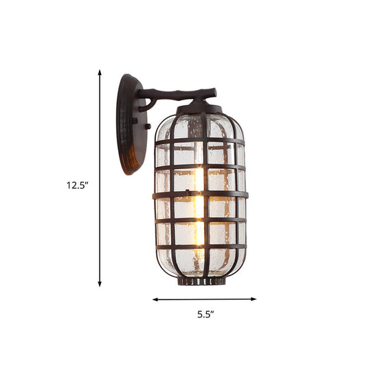 Industrial Wall Mounted Outdoor Lamp with Seedy Glass and Single Bulb in Black/Bronze, 5.5-8" Wide