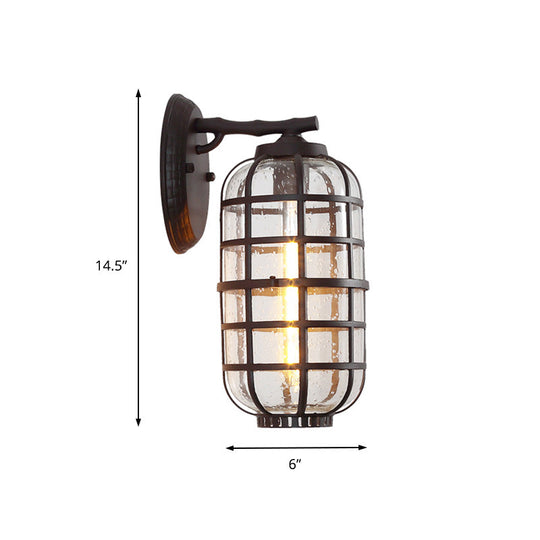 Industrial Wall Mounted Outdoor Lamp with Seedy Glass and Single Bulb in Black/Bronze, 5.5-8" Wide