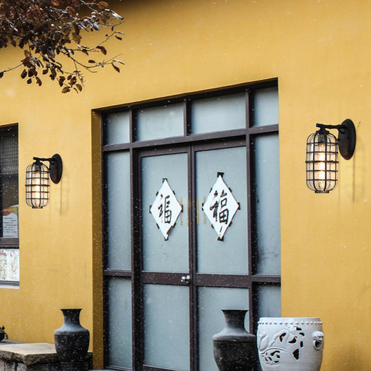 Industrial Wall Mounted Outdoor Lamp with Seedy Glass and Single Bulb in Black/Bronze, 5.5-8" Wide