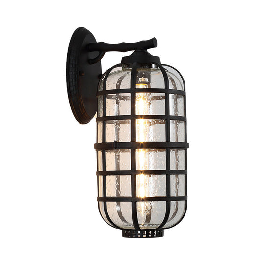 Industrial Wall Mounted Outdoor Lamp with Seedy Glass and Single Bulb in Black/Bronze, 5.5-8" Wide
