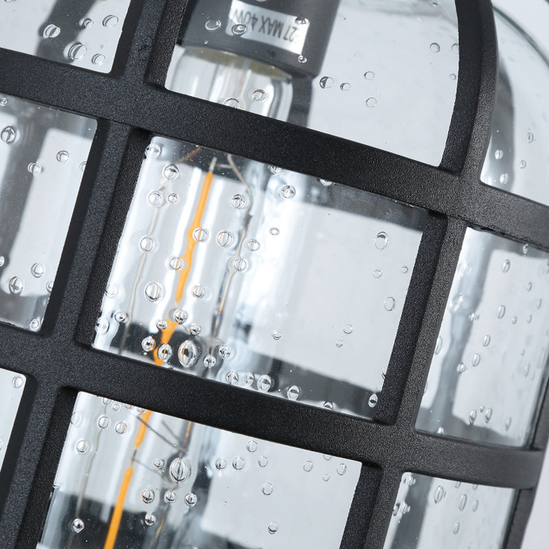 Industrial Wall Mounted Outdoor Lamp with Seedy Glass and Single Bulb in Black/Bronze, 5.5-8" Wide