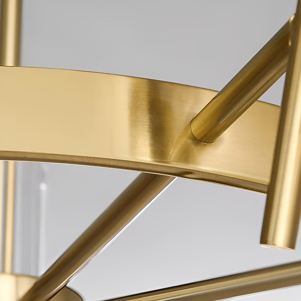 Brass Ring Frame Crystal LED Chandelier – Gold Metal with Crystal Accents