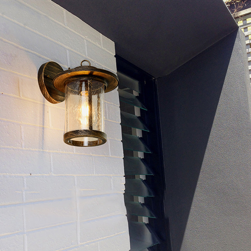 Cylinder Seeded Glass Industrial Wall Mounted Lamp - Matte Black/Bronze Finish