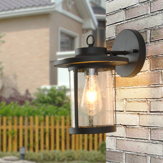 Cylinder Seeded Glass Industrial Wall Mounted Lamp - Matte Black/Bronze Finish