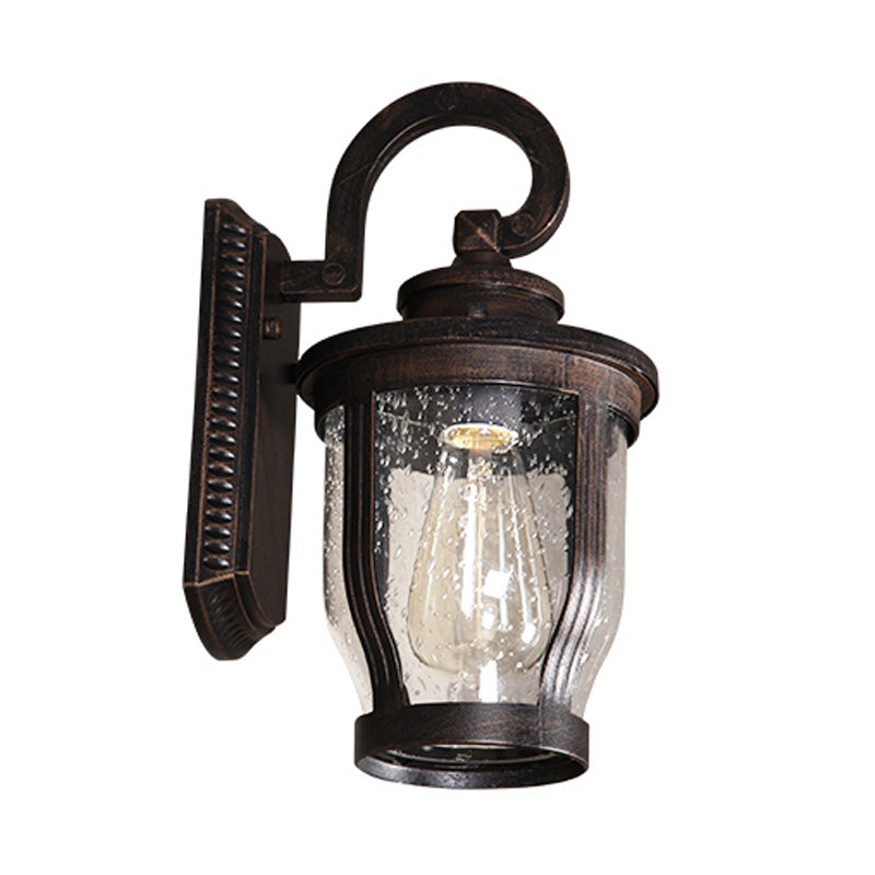 Industrial Outdoor Gooseneck Wall Light - 1 Light Black Sconce with Bubble Glass and Curved Arm