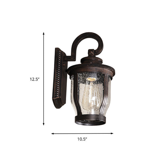 Industrial Outdoor Gooseneck Wall Light - 1 Light Black Sconce with Bubble Glass and Curved Arm