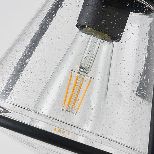 Industrial Black Wall Sconce with Seeded Glass and Cone Shade - Outdoor Lighting