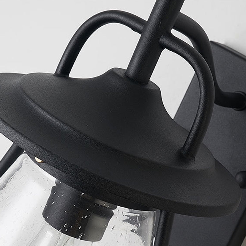 Industrial Black Wall Sconce with Seeded Glass and Cone Shade - Outdoor Lighting