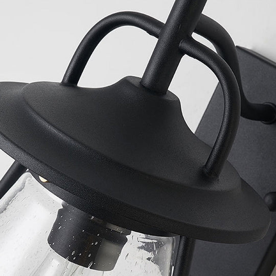 Industrial Black Wall Sconce with Seeded Glass and Cone Shade - Outdoor Lighting