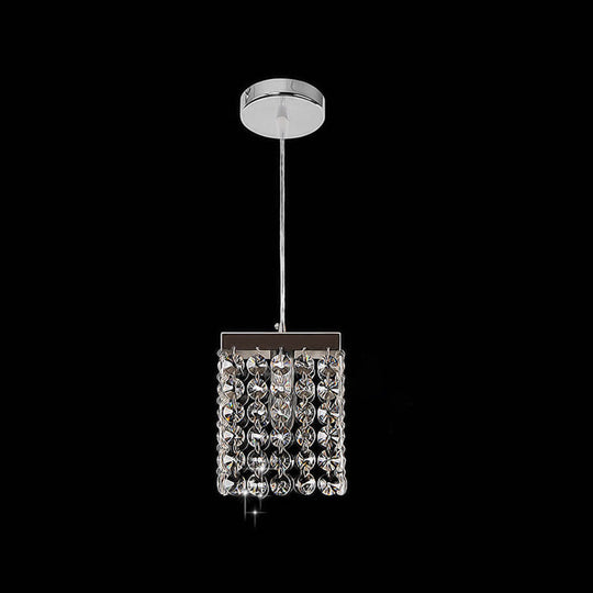 Modern Clear Cut Crystal Cube Suspension Lamp 1-Light Ceiling Hang Fixture - Chrome