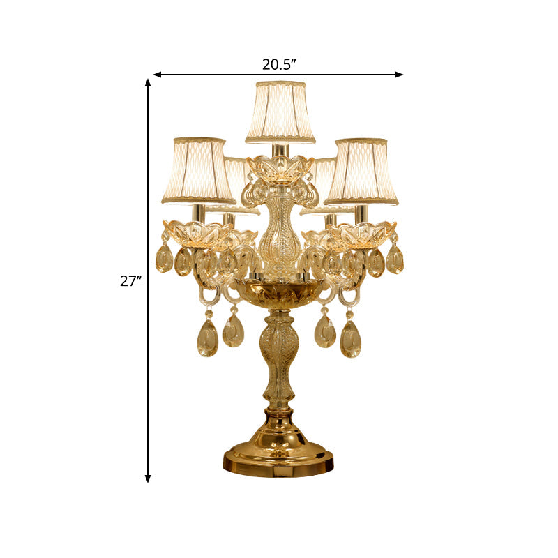 Traditional Gold Crystal Candlestick Table Lamp with White Bell Fabric Shade