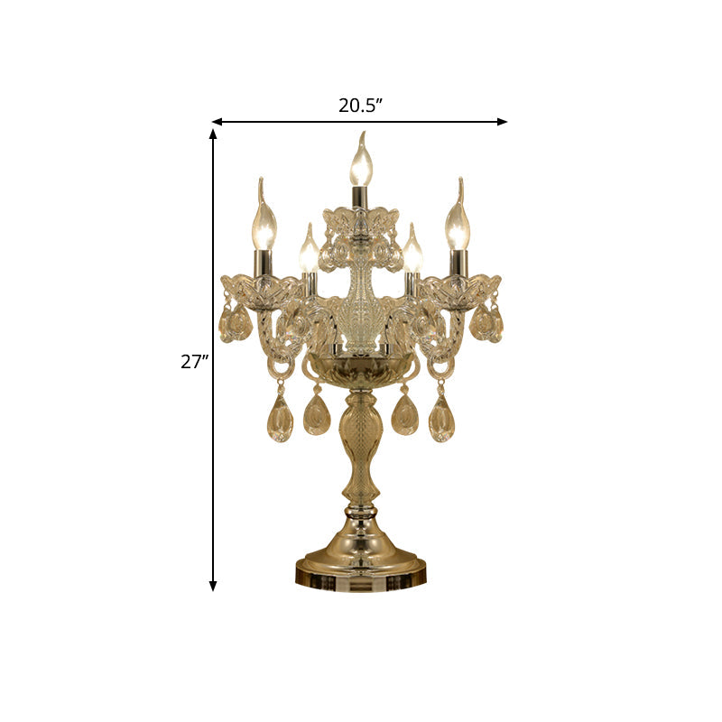 Rita - Elegant Candelabra Bedroom Table Light Traditional Clear Crystal 5/6/7 Heads Chrome Night Stand Lamp