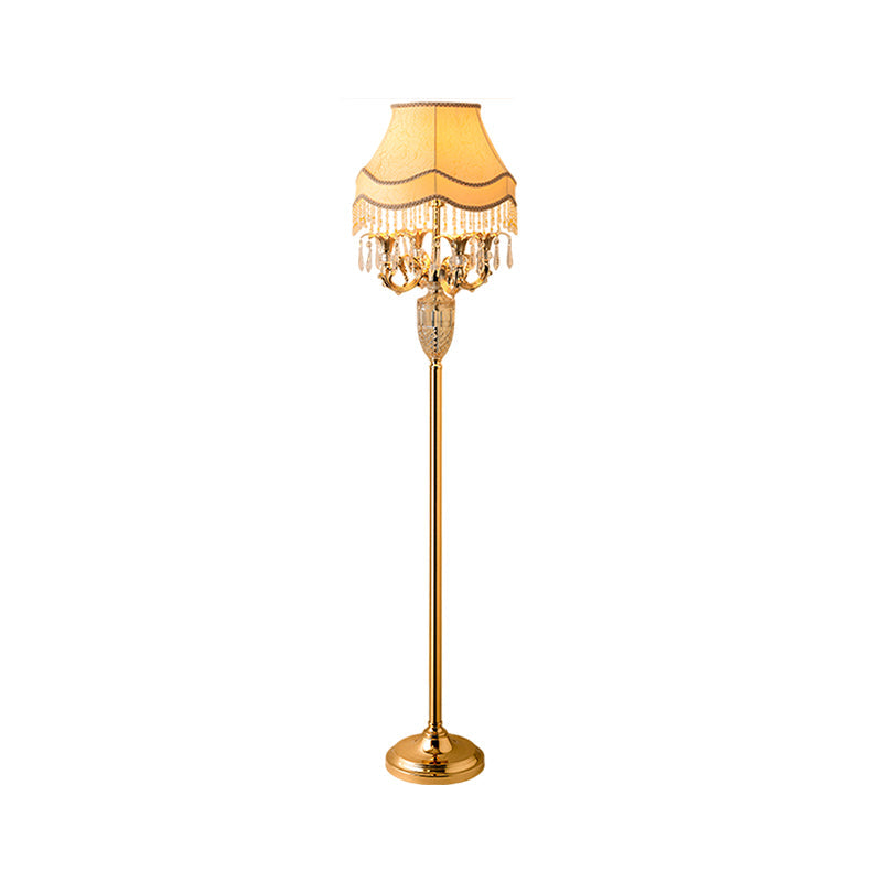 Gold Crystal Spears Floor Reading Lamp with Beige Fabric Shade