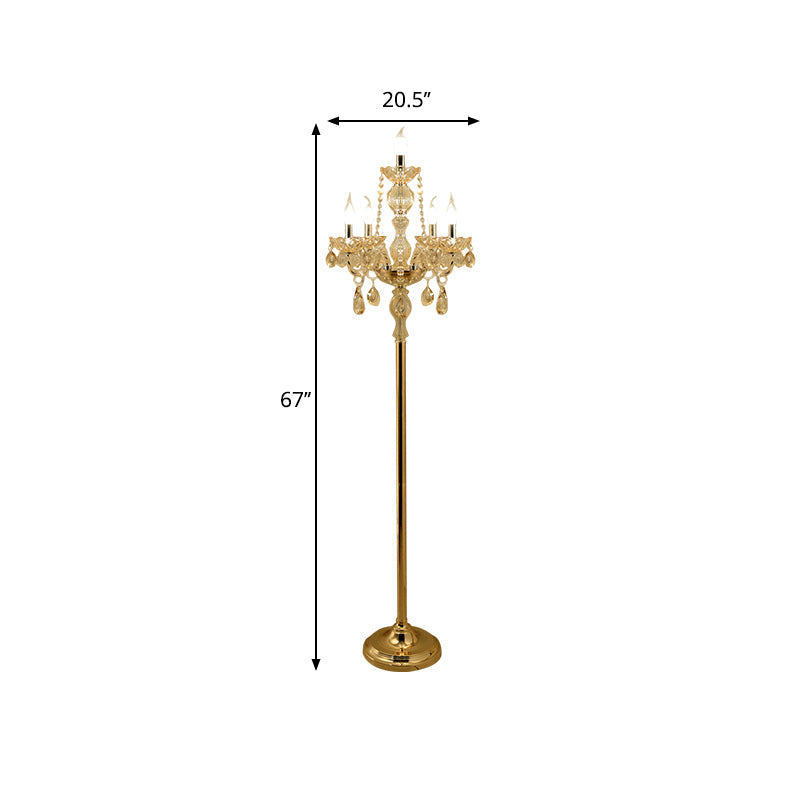 Traditional Clear Crystal Candlestick Floor Lamp with White Shade - Gold Standing Light