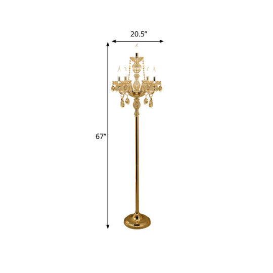 Traditional Clear Crystal Candlestick Floor Lamp with White Shade - Gold Standing Light