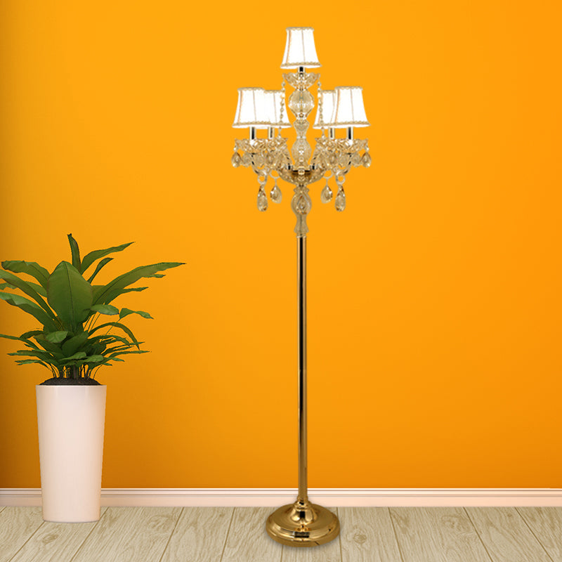 Traditional Clear Crystal Candlestick Floor Lamp with White Shade - Gold Standing Light