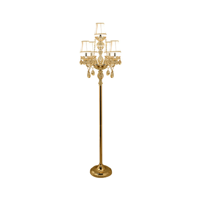 Traditional Clear Crystal Candlestick Floor Lamp with White Shade - Gold Standing Light