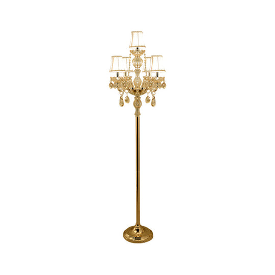 Traditional Clear Crystal Candlestick Floor Lamp with White Shade - Gold Standing Light