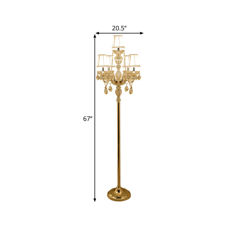 Traditional Clear Crystal Candlestick Floor Lamp with White Shade - Gold Standing Light