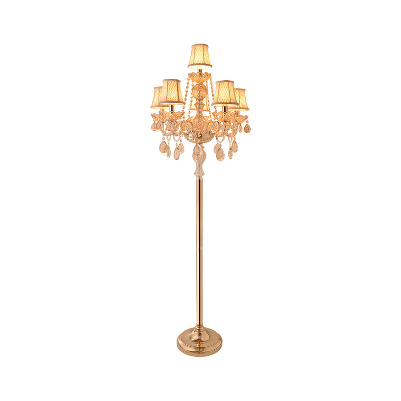 Traditional Clear Crystal Candlestick Floor Lamp with White Shade - Gold Standing Light
