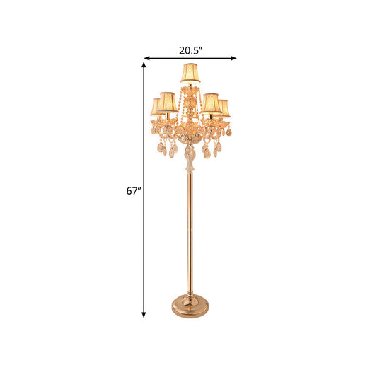 Traditional Clear Crystal Candlestick Floor Lamp with White Shade - Gold Standing Light