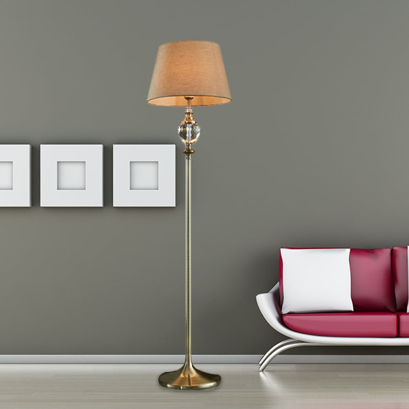 Crystal Stand-Up Lamp with Pleated/Tapered Shade: Traditional Living Room Reading Floor Lamp