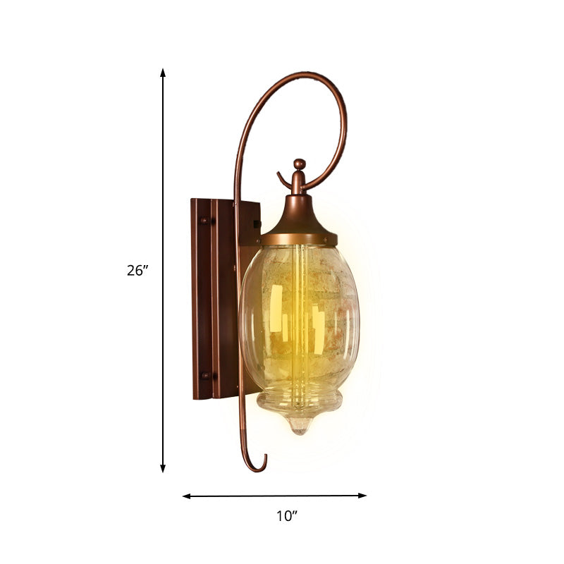 Clear Glass Sconce Light with Black Oval Shade - Industrial Wall Lamp for Living Room