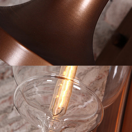 Clear Glass Sconce Light with Black Oval Shade - Industrial Wall Lamp for Living Room