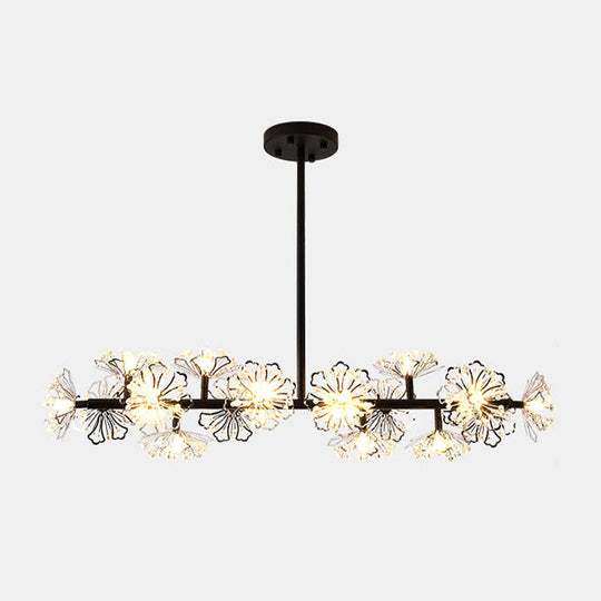 Modern Black/Gold Floral Island Pendant with 16-Head Crystal Design - Hanging Ceiling Light Fixture