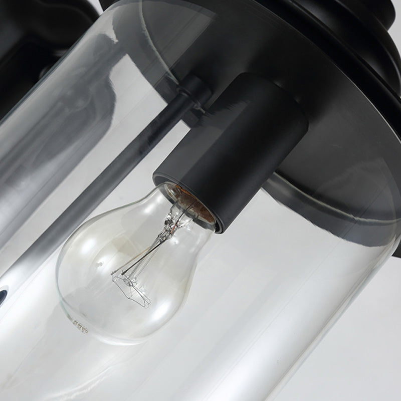 Outdoor Clear Glass Wall Mounted Lamp - Industrial Single Bulb Sconce Light with Curved Arm