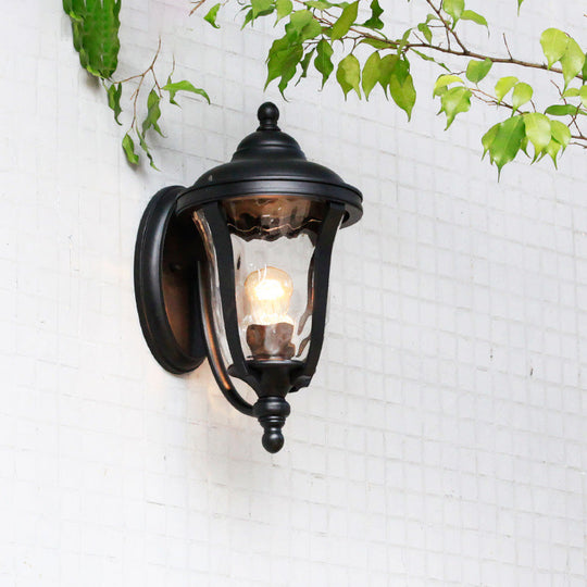 Industrial Glass Wall Lamp with Dimpled Urn Design - Single Bulb Outdoor Sconce in Black, 3 Sizes Available