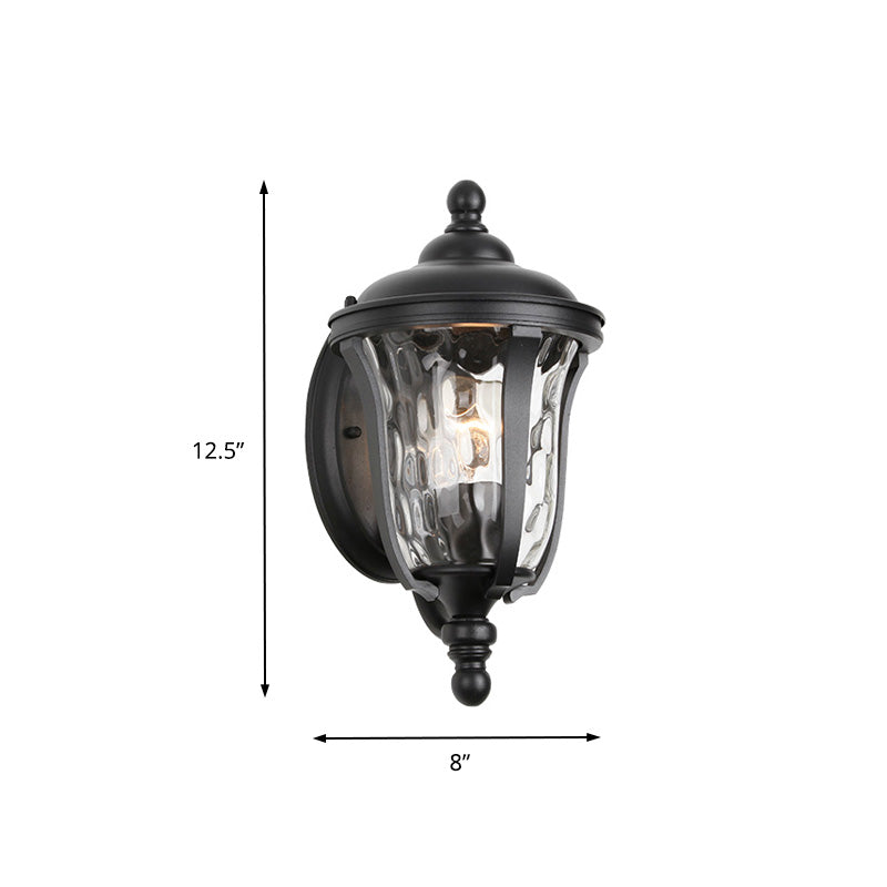 Industrial Glass Wall Lamp with Dimpled Urn Design - Single Bulb Outdoor Sconce in Black, 3 Sizes Available